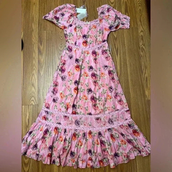NWT LOVESHACKFANCY Mariata Floral A Line Maxi Dress Wild Pink Rose 8 - Picture 3 of 7
